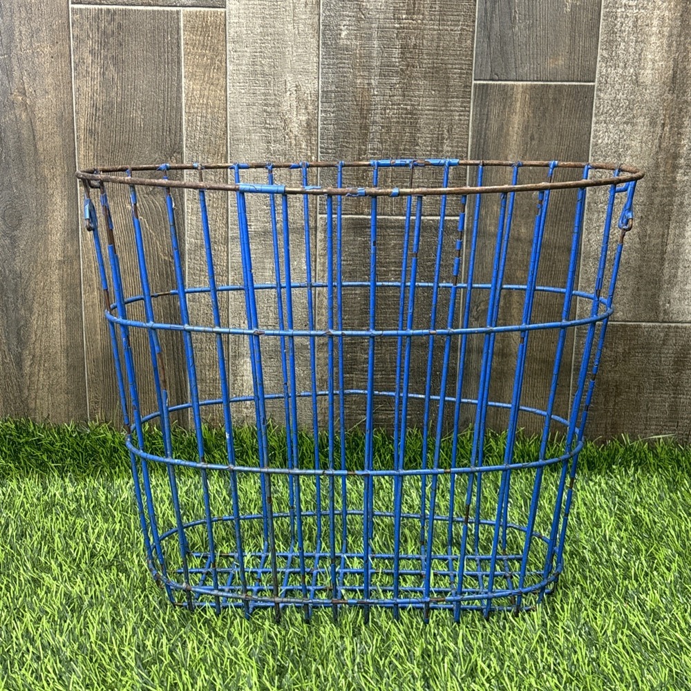 Vintage 1960s Blue Wire Egg Basket Farmhouse Rustic Farm Utility Decor